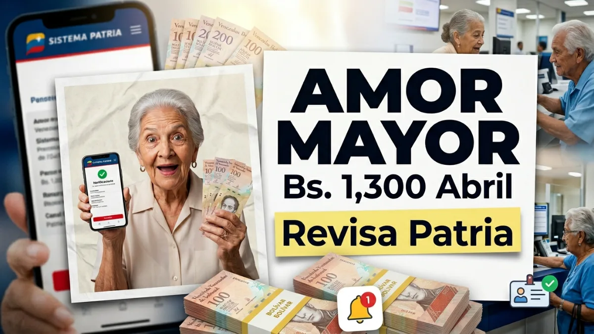 Pensión Amor Mayor abril 2026: Bs. 1,300, quiénes son beneficiarios y cómo verificar el depósito en el sistema Patria